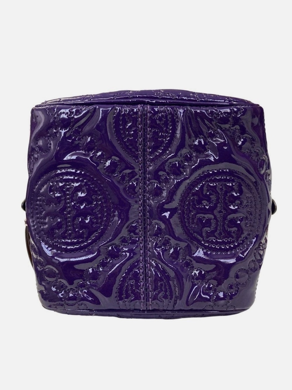 Tory Burch Purple Patent Leather Embossed Crossbody with Tan Strap - Picture 5 of 9